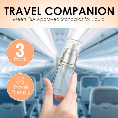 VitalUp 0.5 Oz 15ml Refillable Luxury Clear Glass Lotion Travel Pump Bottle with Silver Cap for Cosmetics, Lotion, Body Cream, Sanitizers, Cream, Foundation (Pack of 3) - size: 15 ml (3 Pack)