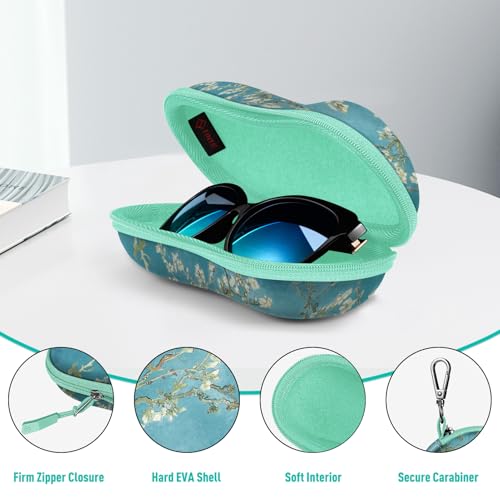 FINTIE Sunglasses Case, Hard EVA Shell Shockproof Sport Glasses Case with Metal Carabiner Travel Zipper Eyeglasses Holder - color: Z-blossom