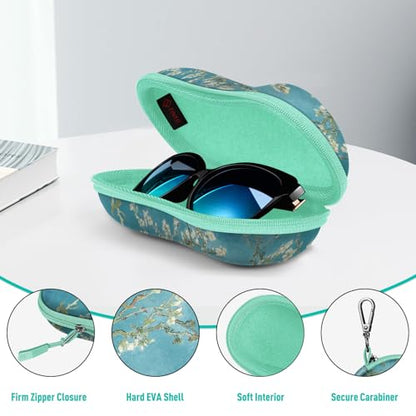 FINTIE Sunglasses Case, Hard EVA Shell Shockproof Sport Glasses Case with Metal Carabiner Travel Zipper Eyeglasses Holder - color: Z-blossom