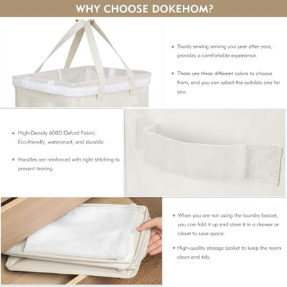DOKEHOM 90L X-Large Laundry Basket with Removable Wash Bag on Wheels, Collapsible Rolling Laundry Hamper, Foldable Clothes Organizer, Folding Washing Bin (Beige) - color: Beige, size: X-Large Pro 29"
