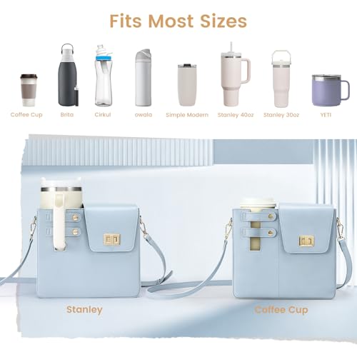 Outdoor Portable Crossbody Water Cup Purse Bag Water Bottle Carrier Bag with Phone Pocket Tumbler Carrier with Strap - color: Baby Blue
