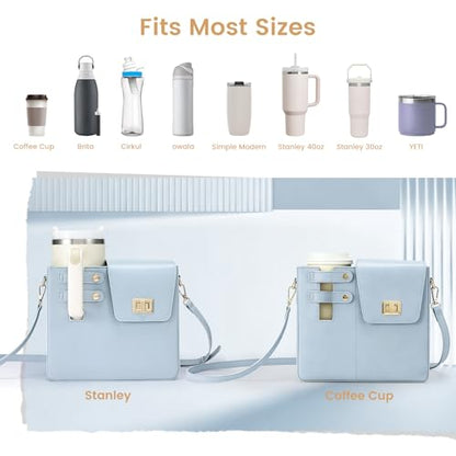 Outdoor Portable Crossbody Water Cup Purse Bag Water Bottle Carrier Bag with Phone Pocket Tumbler Carrier with Strap - color: Baby Blue