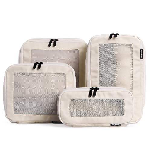Aerotrunk Compression Packing Cubes for Travel - Luggage Organizer Bags - Double Zipper Packing Cubes for Suitcases (4-Pack, Beige) - color: Beige, size: 4-Pack