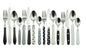 The Original Brink House Eclectic Black & White Mix & Match Stainless Steel Cutlery Set / 16 pieces with Metal Stand/Lifestyle utensils set for home, first apartment, dorm, dinner parties - color: Eclectic Black & White