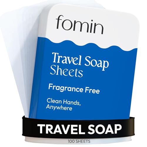 FOMIN - Paper Soap Sheets for Traveling - 100 Unscented Portable Camping Soap Sheets for Travel in Tin - Dissolvable Mini Portable Travel Soap Sheet for Hand Washing - color: Unscented