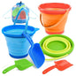 JOYIN 3 Packs Foldable Pail Bucket with Shovels & Mesh Bag, Collapsible Buckets Multi Purpose for Beach, Camping Gear, Beach Party, Fishing, and Fun Summer Activities (Orange/Blue/Green) - color: Orange/Blue/Green