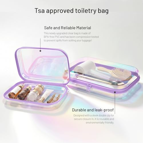 Clear Hard Shell Zipper Case, 2 Pack TSA-Approved Travel Toiletry Bag, Waterproof Cosmetic Bag, CLear Diaper Bag, Hair Tool Organizer, Toy Storage Bin,Travel Essential - color: Purple