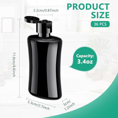 Domensi 36 Pcs Black Travel Bottles with Flip Cap Plastic Travel Toiletries Bottles Portable Leak Proof Squeeze Container Refillable Empty Cosmetic Container for Liquid Shampoo Lotions (3.4 oz,Black) - size: 3.4 oz