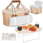 Picnic Basket Set for 2 - Wicker Insulated Picnic Basket with Waterproof Blanket, Folding Wine Picnic Table & Cutlery Kits, Picnic Baskets Kit for Camping, Outdoor, Valentine (White Flower)