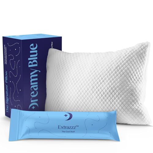 DreamyBlue Signature Pillow w/Adjustable Loft • Shredded Memory Foam Fill • Neutral Alignment for Side, Back, and Stomach Sleepers • Washable Bamboo Rayon Cover • CertiPUR-US Certified Foam (Queen) - size: Queen (Pack of 1)