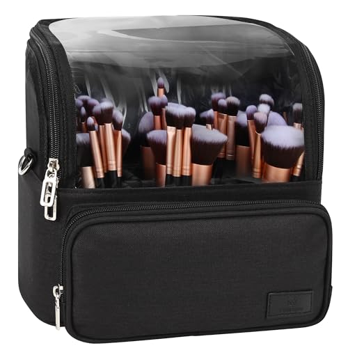 TANTO Makeup Brush Bag, Makeup Brush Holder Travel Extra Large Make up Brush Organizer Case Stand-up Makeup Cup Foldable Pro Cosmetic Artist Storage Bags with Adjustable Divide (01A-Black,X Large) - color: A1-Black, size: X-Large