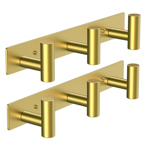 VAEHOLD Hat and Coat Wall Mount Rack - Hooks for Robes, Bags, Keys, and Towels - Bathroom Towel Hanger Organizer (Gold, “T“ Shape 3 Hooks 2 Pack) - color: Gold, size: “T“ Shape 3 Hooks 2 Pack
