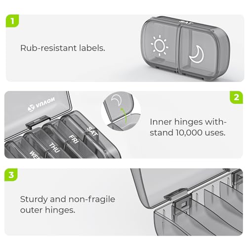AUVON XL Weekly Pill Organizer 2 Times a Day, Pill Box 7 Day with One-Side Large Openings for Easy to Use, Gray AM PM Pill Case for Medication, Vitamins, Fish Oils, Supplements - color: Gray
