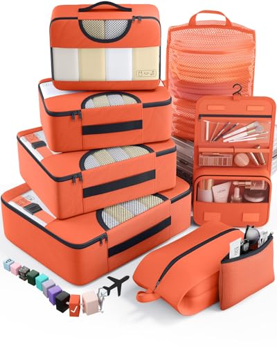 Veken 8 Set Packing Cubes for Travel Essentials, Suitcase Organizer Bags in 4 Sizes, Carry-On Luggage Accessories with Laundry Bag, Airplane Must Have, Gifts for Women Men - color: 13 Orange