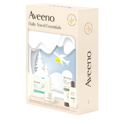 Aveeno Daily Travel Essentials Gift Set with Daily Moisturizing Lotion, Daily Moisturizing Body Wash, Calm + Restore Makeup Removing Wipes, & Calm + Restore Oat Gel Moisturizer, 4 items - size: 4.5 Fl Oz (Pack of 4)