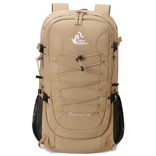 Bseash 40L Waterproof Hiking Camping Backpack with Rain Cover, Outdoor Sport Travel Bag Daypack for Climbing Skiing Cycling (Khaki) - color: Khaki