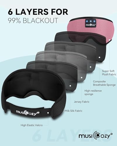 MUSICOZY Sleep Headphones, Bluetooth 5.4 Sleep Mask Headband Headphones Sleeping Eye Mask, Wireless Music Earbuds Earphones with HD Stereo Speakers for Side Sleepers, Cool Gadgets Unique Gift - color: Light Pink