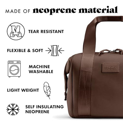 Fit & Fresh Remi Lunch Bag for Women Work – Neoprene Lunch Tote with Containers & Ice Pack, Reusable Meal Prep Lunch Box, Large Capacity, Machine Washable, Chocolate - color: Dark Chocolate