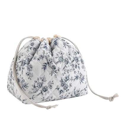 uekeboag Cotton Quilted Drawstring Makeup Bag with Canvas Lining,Coquette Aesthetic Cute Travel Toiletry Bag,Drawstring Gift Bag for Women and Girls（16Dark Blue） - color: 16Dark Blue