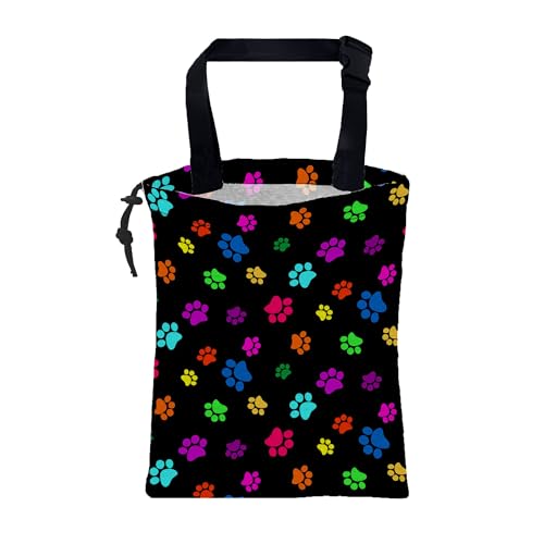 Car Garbage Bag Colorful Paw Prints Hanging Canvas Car Trash Bag Waterproof Drawstring Car Back Seat Organizer for Car Back Front Seat Console with Adjustable Buckle - color: Colorful Paw Prints