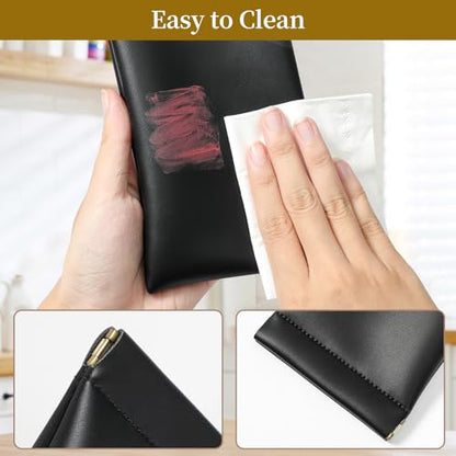 Squeeze Top Sunglass Case, New Organosilicon Soft PU Leather Eyeglass Glass Case Travel Large Sunglasses Pouch - color: Black