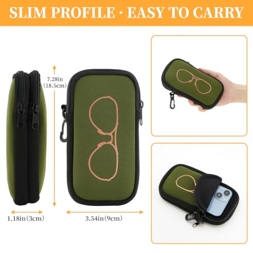 WOZEAH Double Eyeglass Case with 2 Compartments, Travel Eyewear Organizer for Two Pairs of Glasses - color: Army Green