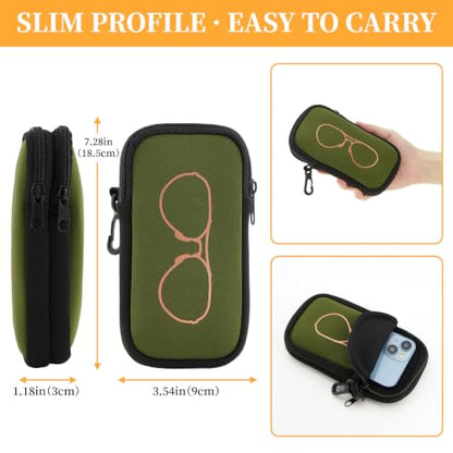 WOZEAH Double Eyeglass Case with 2 Compartments, Travel Eyewear Organizer for Two Pairs of Glasses - color: Army Green