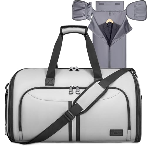 BALEINE Travel Garment Bag, Travel Suit Bag for Men, Water Resistant Carry on Garment Bag for Hanging Clothes, Garment Duffel Bag for Travel Business (Gray-Convertible) - color: Gray-Convertible