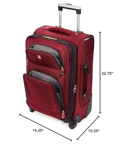 SwissGear Sion Softside Expandable Luggage – Carry-On Suitcase with 360 Degree Wheels & Retractable Handle – 21 Inch, Perfect for 1-3 Night Trips – Burgundy - color: Burgundy, size: Carry-On