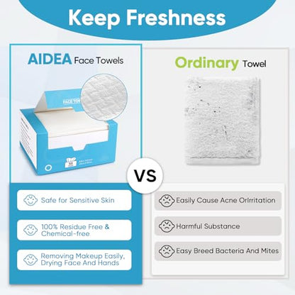 AIDEA XL Face Towels Disposable 50Ct, Clean Facial Cloths, Facial Cleansing Wipes for Sensitive Skin, Face Towelettes for Makeup Removing, Nursing, Travel, Dry Wipes 9.84"×11.81" - style: 9.84"×11.81" (Pack of 50)