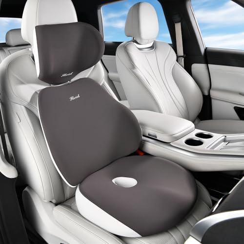 FLORICH Car Seat Cushion & Lumbar Support Pillow & Car Neck Pillow, Ergonomic Memory Foam Driving Seat Cushions for Back & Sciatica Pain Relief, Non-Slip Cushion for Car, Office Chair,Wheelchair-Gray - color: A-cushion&lumbar&neck Pillow-gray