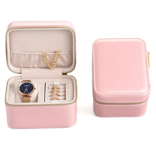TAIMY Watch Jewelry Travel Case for Men and Women, 1 Slot Watch Pouch with Jewelry Holder, Ring Necklace Earring Organizer for Home Storage, Travel and Display(Pink) - color: Pink