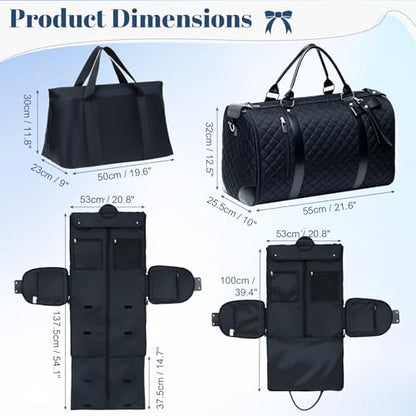 GARPROVM Garment Bags for Travel Women, 3 in 1 Convertible Garment Duffle Bags with Separated Tote Bag, Waterproof Suit Bag Travel Carry On Luggage Weekender Bag for Business Trip, Black - color: Black