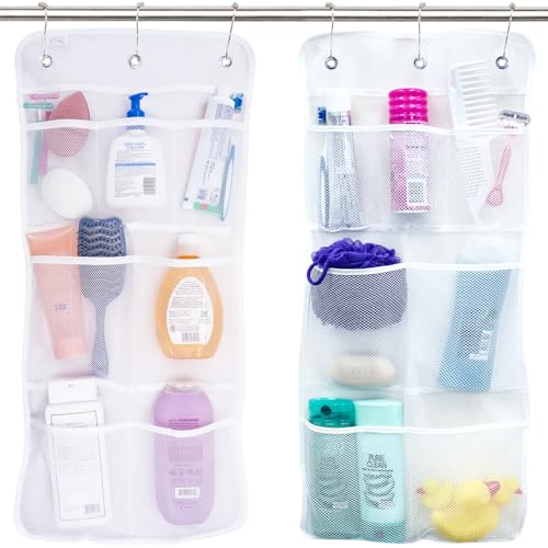 S&T INC. Shower Organizer, Shower Caddy & Bathroom Organizer, 2 Pack, White | Quick Drying Mesh, 7 Pockets to Hold Shampoo, Soap, Loofah, and Cruise Ship Essentials - color: White