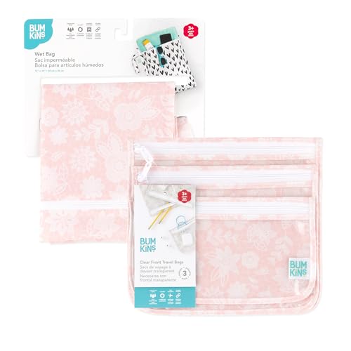 Bumkins Wet Bag and 3-Pack Clear-Sided Travel Pouches, Waterproof Organizer for Toiletries, Gym Clothes, Swim Gear, Shoes, Accessories, TSA Compliant Packing Set - Pink Lace - 4 Pack - color: B1 Pink Lace-4