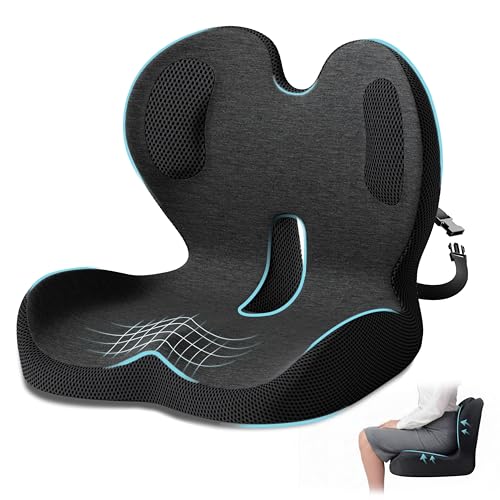 Ergonomic Seat Cushion,Office Chair Cushion with Lumbar Support Pillow,Car Orthopedic Seat Cushions,Designed for Sciatica,Tailbone,Back Pain Relief,for Office,Car,Truck,Home,Desk Chair - color: Dark Black