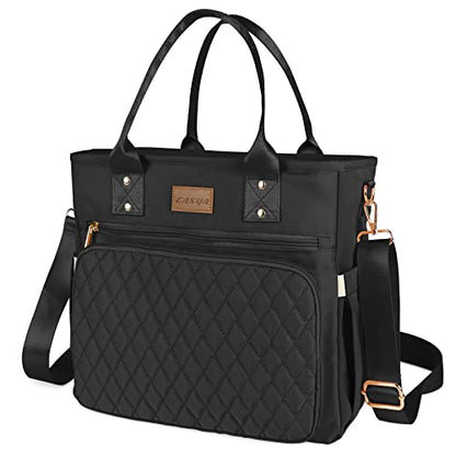 EASYA Large Insulated Lunch Bag for Work, Women's Nylon Thermal Lunch Box, Leakproof Cooler Tote Bag with Storage Pocket (Black) - color: Newly upgraded Noir Black