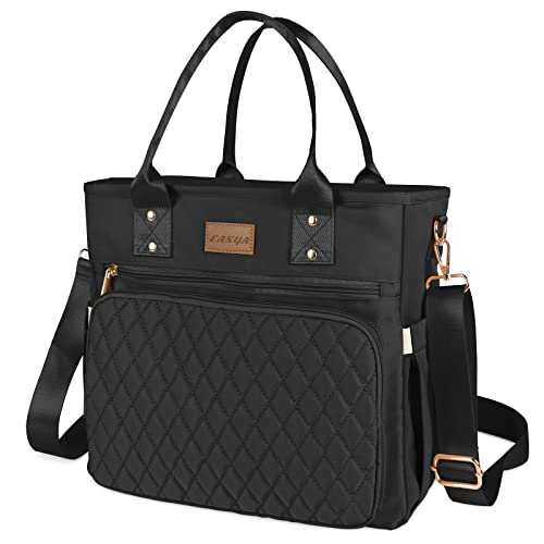 EASYA Large Insulated Lunch Bag for Work, Women's Nylon Thermal Lunch Box, Leakproof Cooler Tote Bag with Storage Pocket (Black) - color: Newly upgraded Noir Black