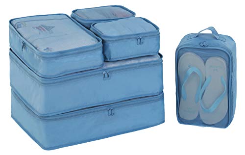 JJ POWER Travel Packing Cubes, Luggage Organizers with Shoe Bag - color: Sea Blue