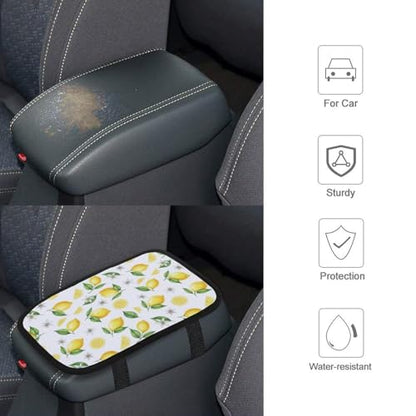 Car Armrest Box Pad Yellow Fruits Green Leaves Lemon Floral, Universal Style Waterproof Center Console Cover, Arm Rest Cushion Pads for SUV, Truck - color: Picture (76)