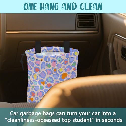 Car Garbage Bag Rainbow Colorful Leopard Drawstring Car Trash Bag Hanging for Back Seat with Adjustable Buckle Canvas Vehicle Trash Can Easy-to-Install - color: Rainbow Colorful Leopard