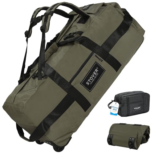 STOVER 45/80/100L Rolling Duffel Bag with Wheels, Large Durable Travel Duffle + Toiletry Bag, Heavy Duty, Packable, Foldable with Shoulder Straps- Use as Luggage or Backpack, Men/Women (Green) - color: Green