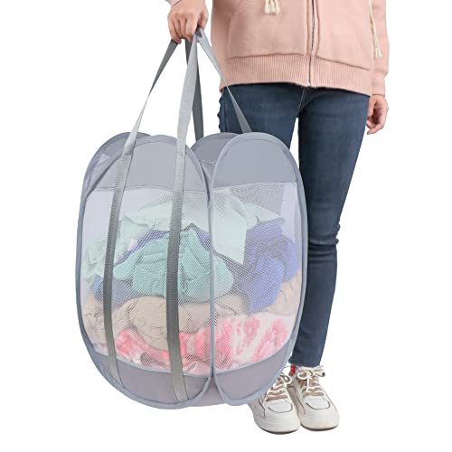 with strong handles Laundry Hamper,Tear Proof Pop Up Laundry Hampers, foldable mesh Laundry basket. Used for travel, laundry room，university dormitory or toy storage, etc.(Vertical (Grey))…………