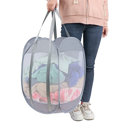 with strong handles Laundry Hamper,Tear Proof Pop Up Laundry Hampers, foldable mesh Laundry basket. Used for travel, laundry room，university dormitory or toy storage, etc.(Vertical (Grey))…………
