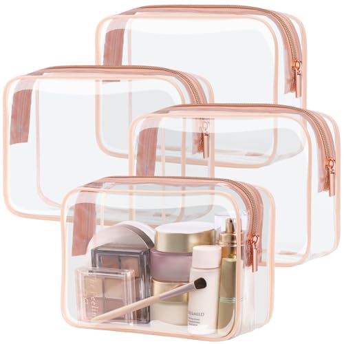 PACKISM TSA Approved Toiletry Bag 4 Medium - Quart Size Clear Makeup Bag for Carry On, Airport Security Compliant Clear Travel bag for Toiletries with Reinforced Seams, Rose Pink - color: 4 Rose Pink, size: Pure TSA Series (4 Medium)