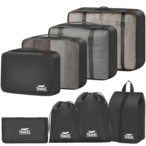 8 Set Packing Cubes for Travel Suitcase Organizer Bags Luggage Packing Cubes Set Travel Essentials Accessories Gifts for Women - color: Upgrade-Black