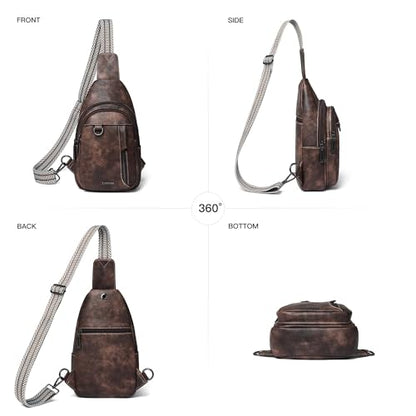 LATMAP 7L Sling Bag for Women Men Leather Small Sling Backpack Daypack Anti Theft Fanny Pack Crossbody Purse Travel - color: Regular Size-coffee