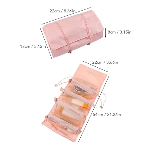 Yosoo Health Gear 4 in 1 Roll Up Make Up Hanging Toiletry Bag, Foldable Toiletry Bag with Detachable Pouches Washable Toiletry Bag, Cosmetic Storage with Handle for Women Travel Makeup Organizer