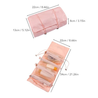 Yosoo Health Gear 4 in 1 Roll Up Make Up Hanging Toiletry Bag, Foldable Toiletry Bag with Detachable Pouches Washable Toiletry Bag, Cosmetic Storage with Handle for Women Travel Makeup Organizer