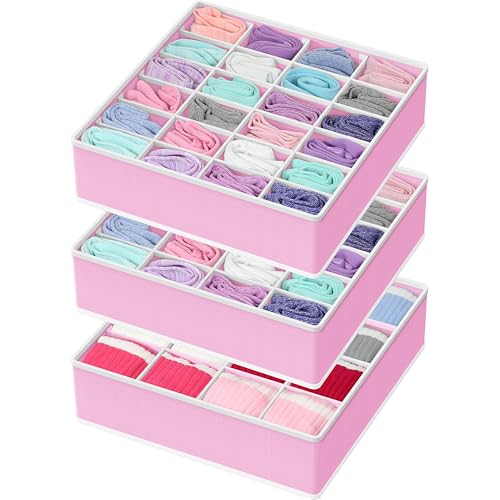 Simple Houseware Sock Drawer Organizer for Dresser/Closet/Bedroom, 3 Pack, Pink - color: Pink, size: 3 Pack